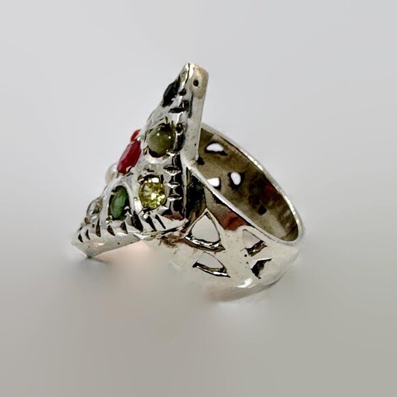 Gemstone Ring, Navratna, Sterling Silver,India, Size 8 1/2, Stones, Vintage, NOS - Picture 6 of 6
